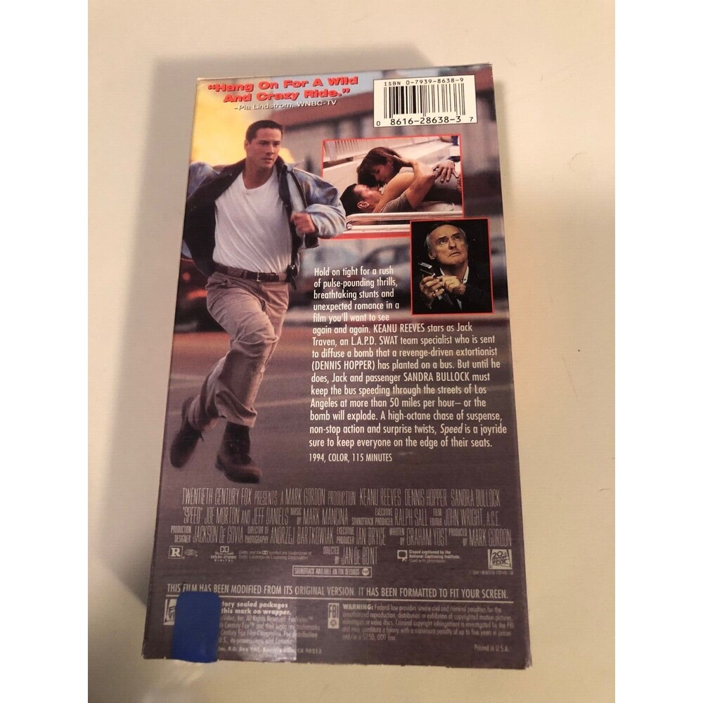 Speed VHS Movie 1994 Classic Action Keanu Reeves Sandra Bullock - Picture 2 of 2